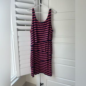 Pink and navy tiered dress